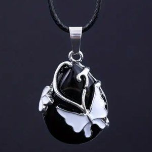 Obsidian Butterfly Pattern Water Drop Natural Stone Pendant Gemstone Necklace